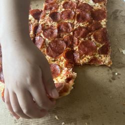 Little Caesars - Thin crust pepperoni. Too hungry to take pictures of before we started eating it.