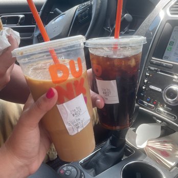Dunkin' - Two cold brews, one large with cream and pumpkin, one black. - Donuts Near Me - Bluffton, South Carolina