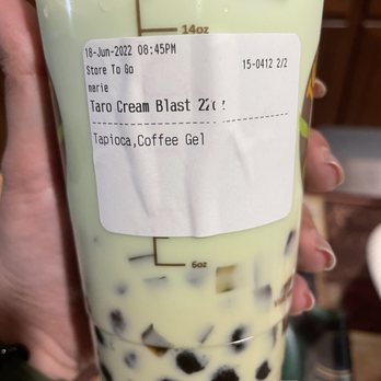 Teapioca Lounge - Ordered a honeydew with tapioca and this sticker shows taro with coffee gel and tapioca. - Coffee & Tea Near Me - Austin, Texas Teapioca Lounge - Ordered a honeydew with tapioca and this sticker shows taro with coffee gel and tapioca. - Coffee & Tea Near Me - Austin, Texas