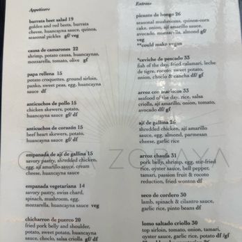 Casa Zoraya - Dinner Menu 6/26 - Peruvian Near Me - Portland, Oregon