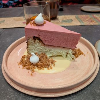 Kaya - Pandan kalamansi basque cheesecake with raspberry mousse - Filipino Near Me - Orlando, Florida Kaya - Pandan kalamansi basque cheesecake with raspberry mousse - Filipino Near Me - Orlando, Florida