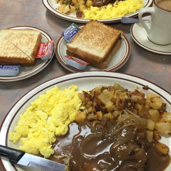 Gary's Restaurant - Fried Pork Chop with gravy, Scrambled Eggs, Home Fries and White Toast! - Breakfast & Brunch Near Me - Pleasantville, New Jersey