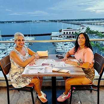 Oak & Stone - My daughter and I sitting at our rooftop table having dinner and drinks - Pizza Near Me - Bradenton, Florida