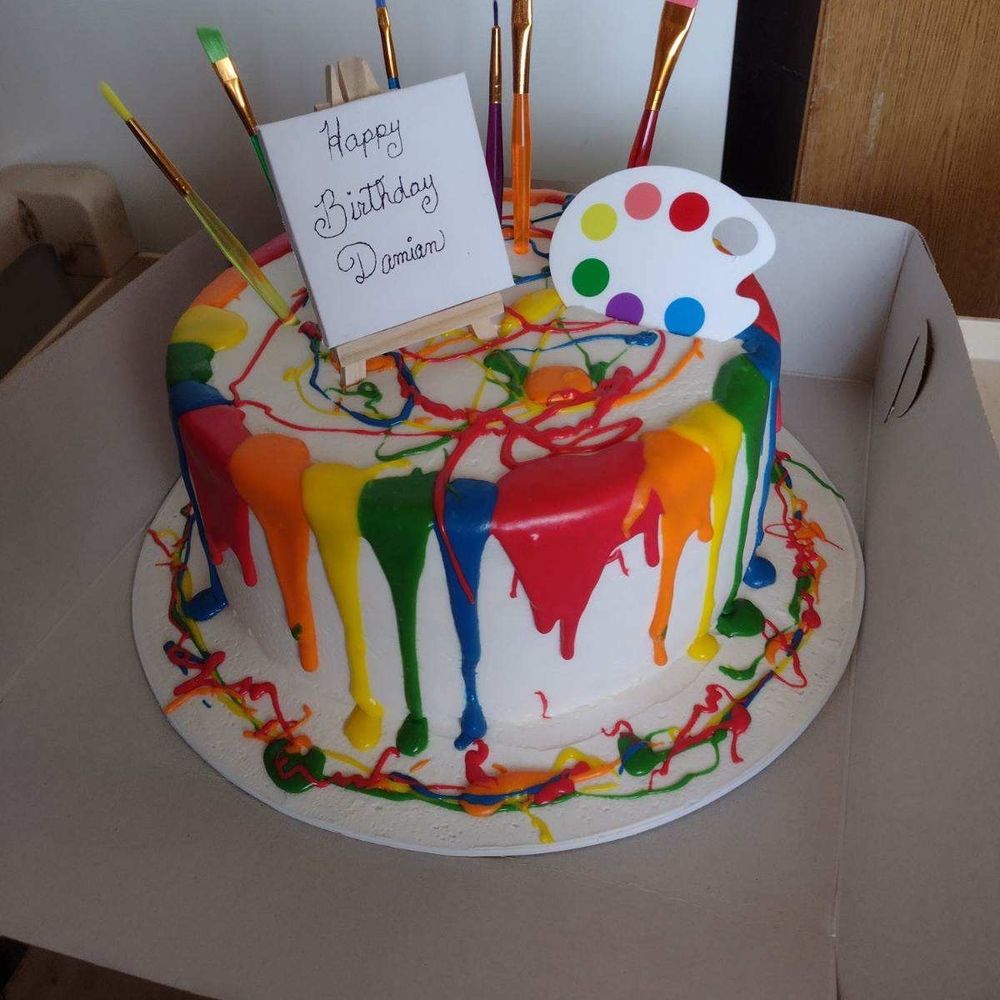 Kathys Cakes - a birthday cake with paint splatters - Custom Cakes Near Me - Hemet, California Kathys Cakes - a birthday cake with paint splatters - Custom Cakes Near Me - Hemet, California