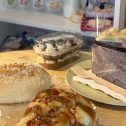 Blueberry crepe cake, cookies & creme cake