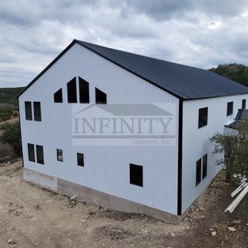 Infinity Carports - a white house with a black roof - General Contractors Near Me - Edgewood, Texas Infinity Carports - a white house with a black roof - General Contractors Near Me - Edgewood, Texas