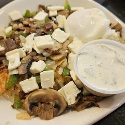 Garden of Paradise - Greek Skillet came with nearly no Gyro meat, so I ordered an extra side of Gyro Meat. Lacked seasoning. Nice Tzatsiki sauce though.