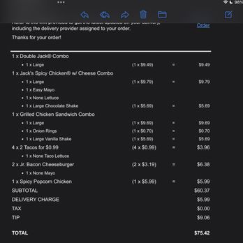Jack in the Box - Receipt of the fraudulent order. - Burgers Near Me - Oregon City, Oregon