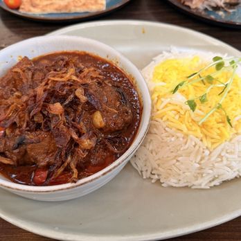 Persian Basket Kitchen & Bar - Roasted Eggplant and Lamb Stew - Persian/Iranian Near Me - Johns Creek, Georgia Persian Basket Kitchen & Bar - Roasted Eggplant and Lamb Stew - Persian/Iranian Near Me - Johns Creek, Georgia