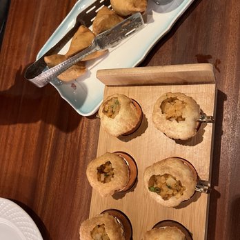 The Delhi Lounge - Samosas, chickpea and potato puff pastry (can't remember menu name) - Indian Near Me - Irving, Texas