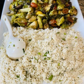 Catered with Class - Garlic, crab and Cilantro Rice along with Roasted Vegetables - Caterers Near Me