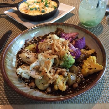 The Grove - Roasted cauliflower, potato fingerlings, chickpeas, tipi an and sesame sauce. Beautiful presentation! - New American Near Me - Houston, Texas The Grove - Roasted cauliflower, potato fingerlings, chickpeas, tipi an and sesame sauce. Beautiful presentation! - New American Near Me - Houston, Texas