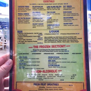 Paradise Beach - Drink menu - Mexican Near Me - Cozumel, ROO