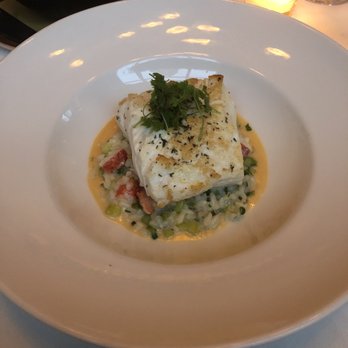 Mistral - Pan roasted halibut and asparagus risotto - French Near Me - Boston, Massachusetts