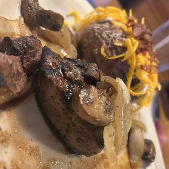 Texas Roadhouse - Dallas Filet with Baked potato (added mushrooms and onions) - Steakhouses Near Me - Denton, Texas