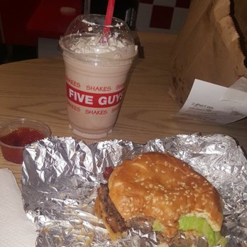 Five Guys - Bacon Cheeseburger with Oreo cookies and creme milkshake! - Burgers Near Me - Lincolnwood, Illinois Five Guys - Bacon Cheeseburger with Oreo cookies and creme milkshake! - Burgers Near Me - Lincolnwood, Illinois