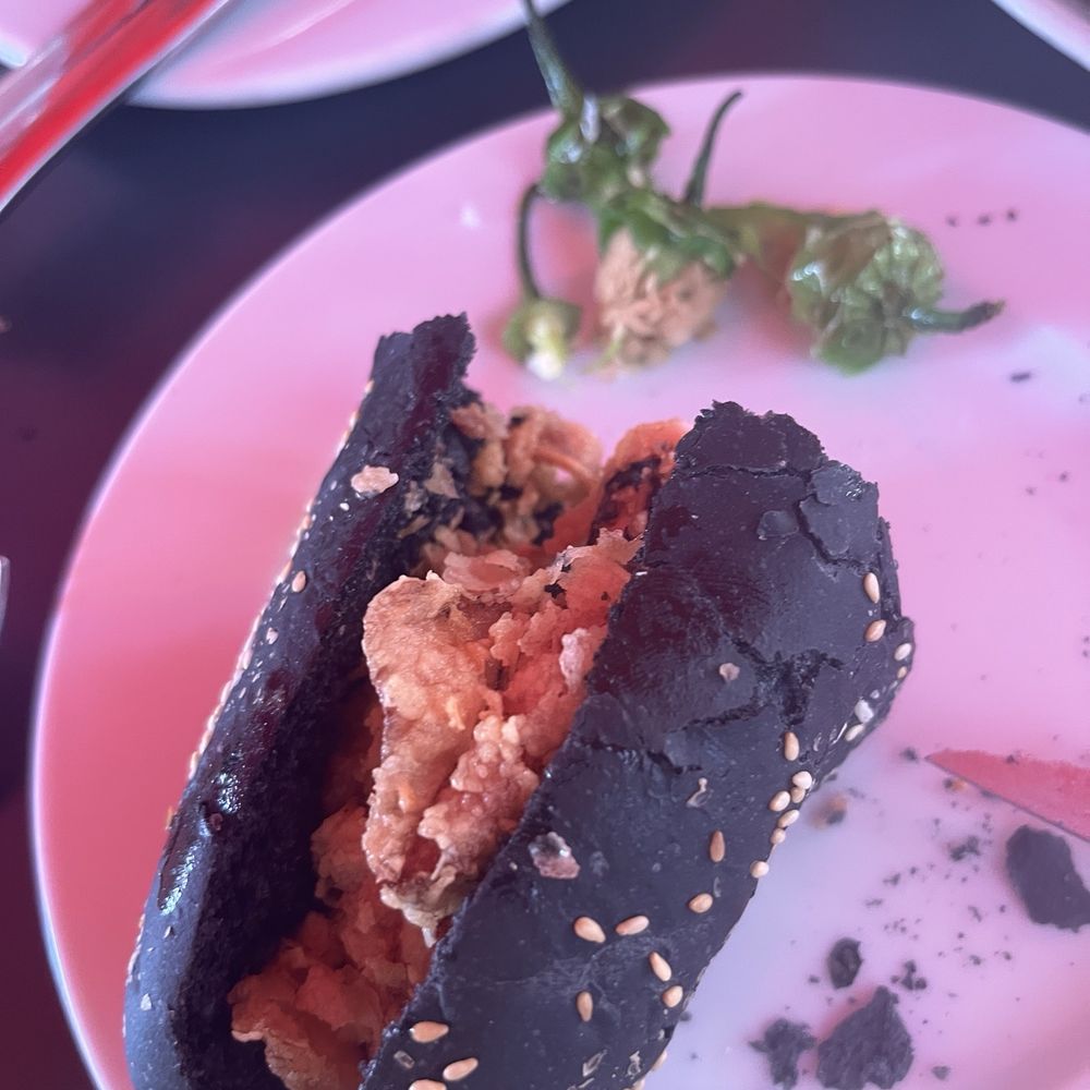 La Casa del Abuelo - Calamari sandwich with squid ink tinted bread - Tapas Bars Near Me - Madrid, M La Casa del Abuelo - Calamari sandwich with squid ink tinted bread - Tapas Bars Near Me - Madrid, M