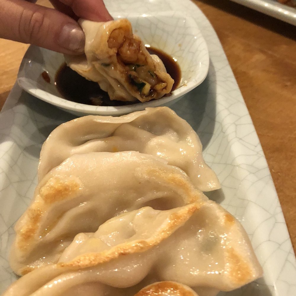 Hello Dumpling - Shrimp and Zucchini Pan-Fried Dumplings (perfect elasticity on the dumpling) - Noodles Near Me - Dallas, Texas Hello Dumpling - Shrimp and Zucchini Pan-Fried Dumplings (perfect elasticity on the dumpling) - Noodles Near Me - Dallas, Texas