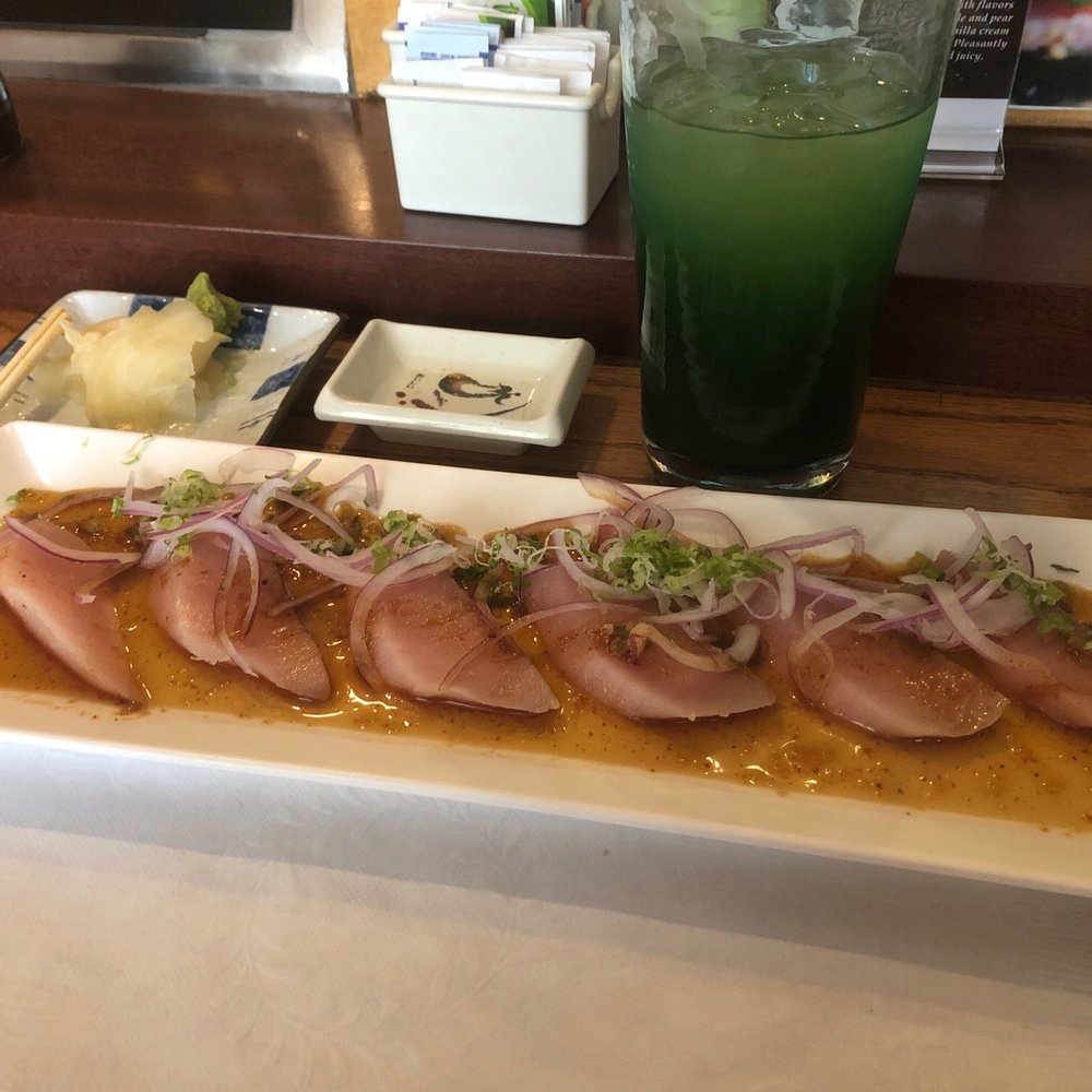 Sushi Dake - Albacore sashimi plate. Iced green tea. - Japanese Near Me - Burbank, California Sushi Dake - Albacore sashimi plate. Iced green tea. - Japanese Near Me - Burbank, California