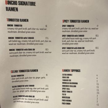Bincho - Menu. - Ramen Near Me - Los Angeles, California