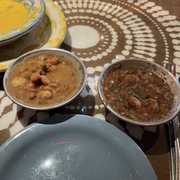 Charro beans and smoky salsa for the table