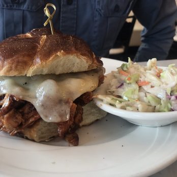 Mel's at 22 - Lunch special: BBQ Pulled Chicken on a Pretzel Roll - Bars Near Me - Cooperstown, New York