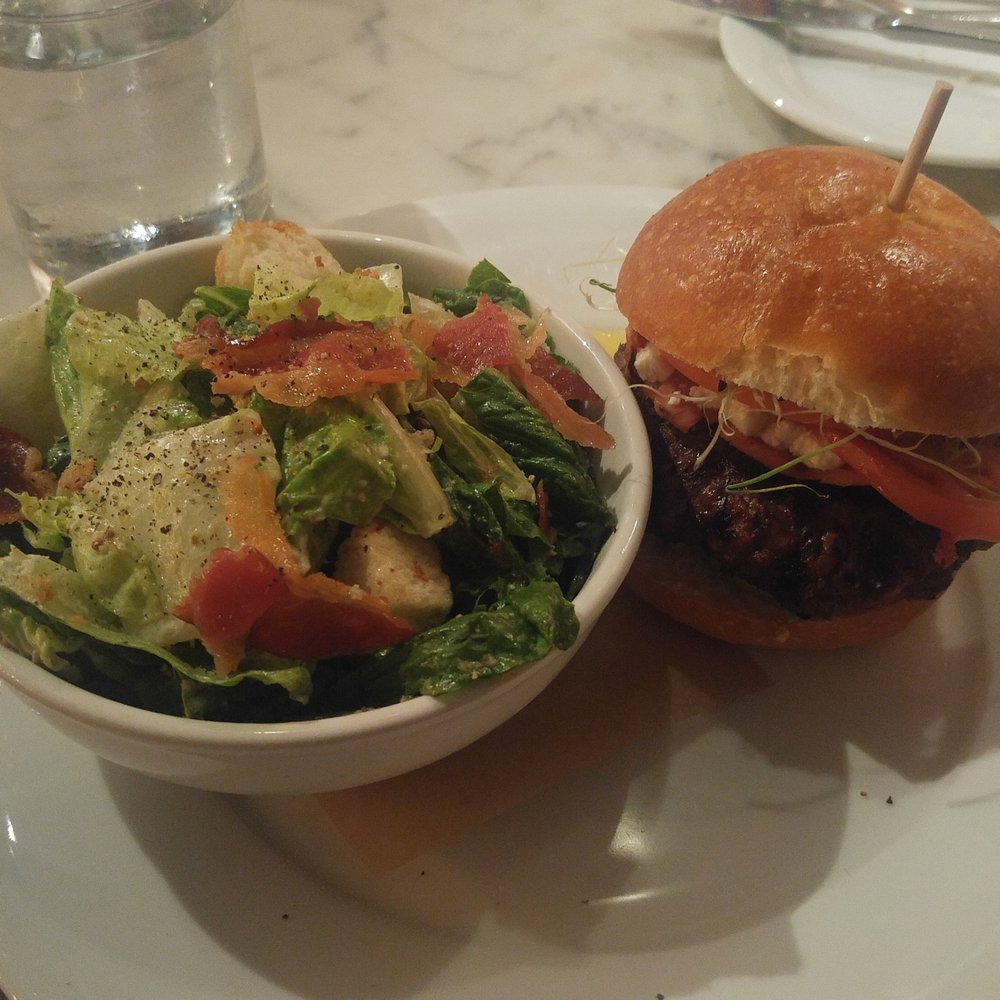 The Bauer Kitchen - Burger with caesar salad - 6/10 for lackluster burger and dressing-less salad - American Near Me - Waterloo, Ontario The Bauer Kitchen - Burger with caesar salad - 6/10 for lackluster burger and dressing-less salad - American Near Me - Waterloo, Ontario
