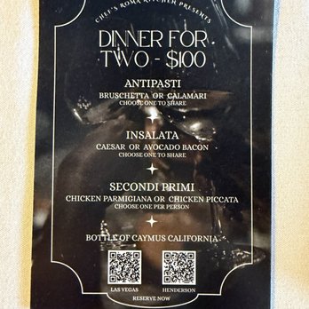 Chef’s Roma Kitchen - $100 Caymus Wine Dinner for 2. - Italian Near Me - Henderson, Nevada Chef’s Roma Kitchen - $100 Caymus Wine Dinner for 2. - Italian Near Me - Henderson, Nevada