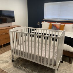Our full size crib rental from I love baby. Brand new and cozy!