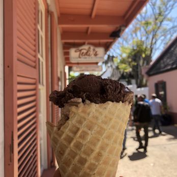 Tedi's Olde Tyme Ice Cream - Rocky road top scoop, bottom scoop coffee. $9 for two scoops waffle cone. - Ice Cream & Frozen Yogurt Near Me - St. Augustine, Florida