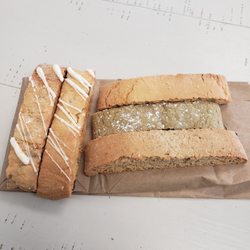 Linda's Biscotti - Two cranberry white, chocolate, anise, matcha, & chai tea.