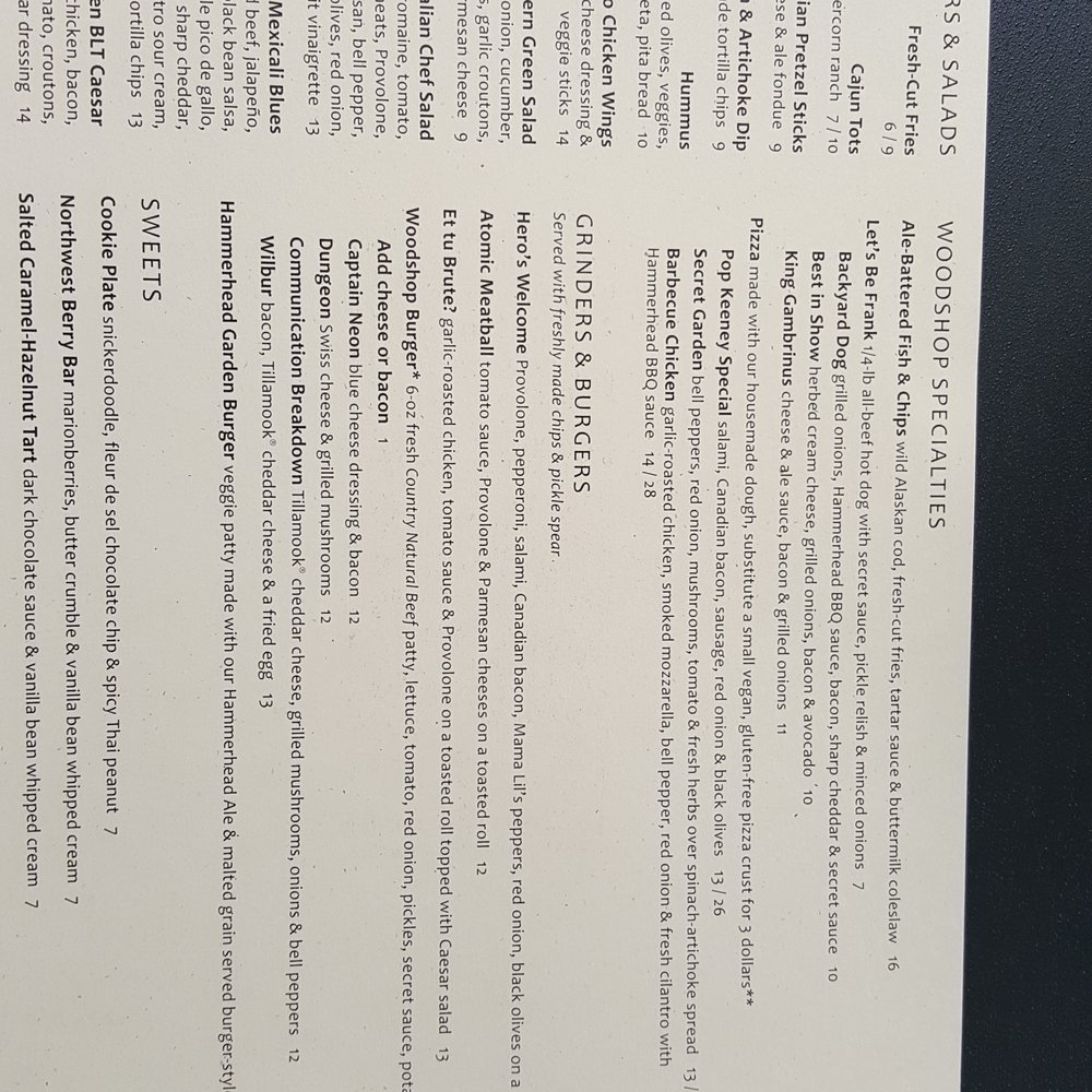 McMenamins Woodshop - Close of food menu - New American Near Me - Bothell, Washington McMenamins Woodshop - Close of food menu - New American Near Me - Bothell, Washington