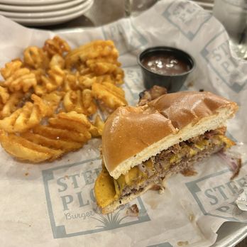 Steel Plow Burger - Mr. Anderson Burger with waffle fries - Burgers Near Me - Moline, Illinois