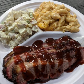 Rolling Smoke BBQ - BBQ plate with bbq brisket, potato salad and mac-n-cheese. - Barbeque Near Me - Aurora, Colorado