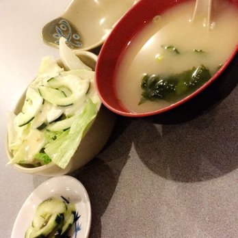 Ohkura Restaurant - Miso soup and the yummy salad - Sushi Bars Near Me - Fairfield, California Ohkura Restaurant - Miso soup and the yummy salad - Sushi Bars Near Me - Fairfield, California