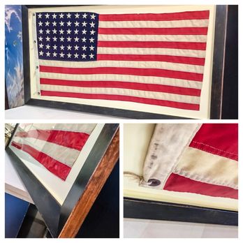 Blackbird Gallery + Framing - American flag hand sewn onto board and floated with Roma Moulding Frame - Framing Near Me - Chicago, Illinois