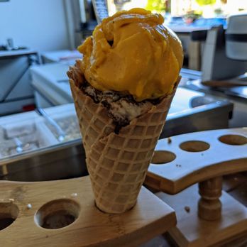 Good Behaviour - Mango mojito sorbet and tiramisu ice cream in a waffle cone - Ice Cream & Frozen Yogurt Near Me - Toronto, Ontario