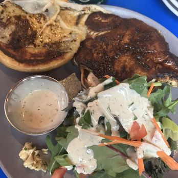Boat Drinks - Blackened Fish Sandwich with Strawberry Grouper, side salad with jerk ranch - Cocktail Bars Near Me - St. Augustine, Florida