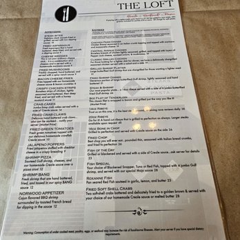 The Loft - MENU - Steakhouses Near Me - Laurel, Mississippi