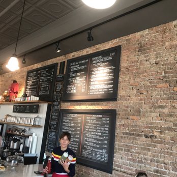 Brewhemia - Menu on a brick wall.. love it :) - Cafes Near Me - Cedar Rapids, Iowa