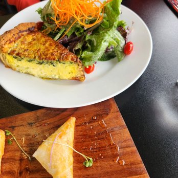 Amapola Kitchen and Wine Merchant - Quiche Lorraine with mixed salad and a goat cheese triangle. - Beer, Wine & Spirits Near Me - Salinas, California