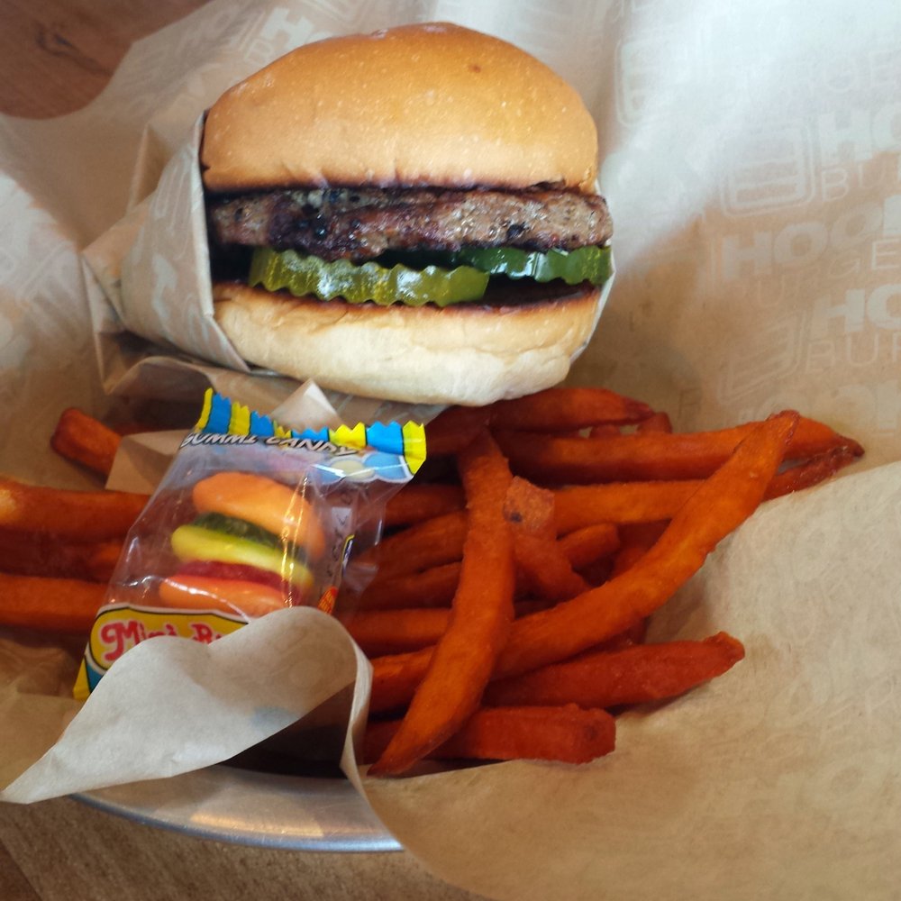 Hook Burger - Kids Meal. Hamburger made to order, sweet potato fries and Gummi burger candy and drink. - Burgers Near Me - Oxnard, California Hook Burger - Kids Meal. Hamburger made to order, sweet potato fries and Gummi burger candy and drink. - Burgers Near Me - Oxnard, California