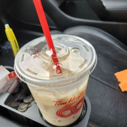Large ice coffee with light cream. Large ice coffee with light cream.