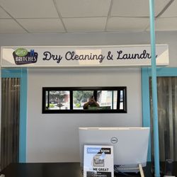 Big Britches Dry Cleaning & Laundry - New overhead sign inside at 2911 Market Loop