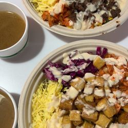 BIBIBOP Asian Grill - T: steak bowl with everything.  B: tofu bowl with everything. (No Gochujang sauce)