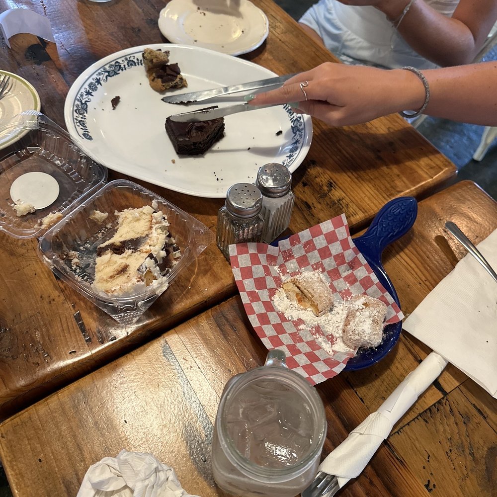 Beignets, chocolate, brownie, chocolate chip cookie, buttercream cake. Beignets, chocolate, brownie, chocolate chip cookie, buttercream cake.