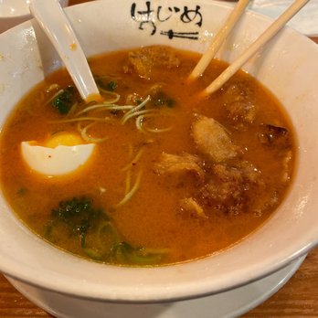Hajime - Tori ramen w/ bakudan (spicy paste) and karage ( fried chicken) - Ramen Near Me - Atlanta, Georgia