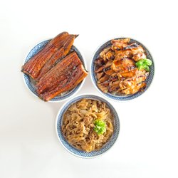 Unagi (eel), Chicken Teriyaki and Beef Sukiyaki Don