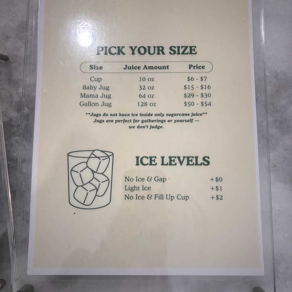 Sugarcane menu