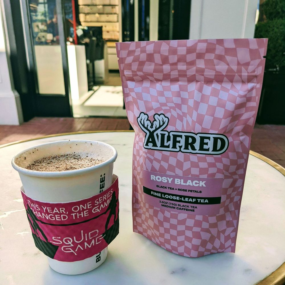Chai latte and a package of Rosy Black loose leaf tea ($15) Chai latte and a package of Rosy Black loose leaf tea ($15)